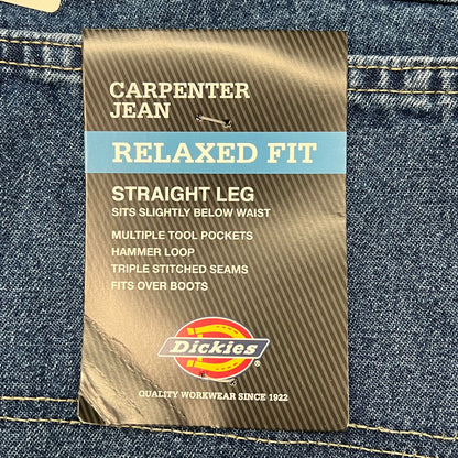 DICKIES Relaxed Fit Carpenter Jean Mns Sz 46X30 Stonewashed Indigo Blue 19294SNB