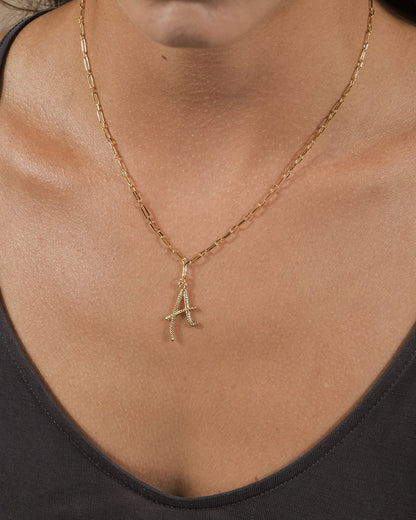 Textured Initial Charm Pendant Necklace